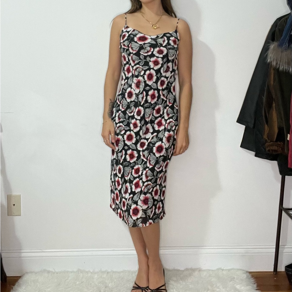 Vintage Red and Black Slip Midi Dress Spaghetti Strap